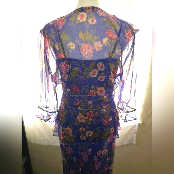 David Warren New York silk purple floral dress w. Semi sheer Cardigan - Picture 4 of 10